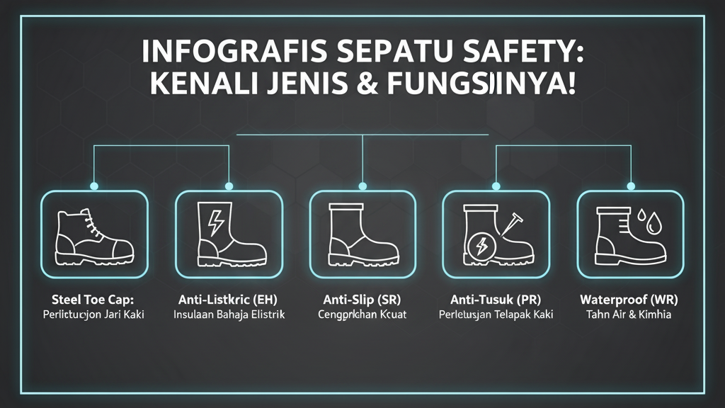 Berbagai jenis sepatu safety K3 dalam panduan memilih sepatu safety yang tepat.